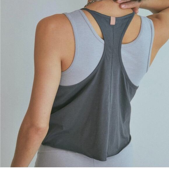 Lunya Organic Pima Racer Tank in Meditative Gray - Picture 2 of 5